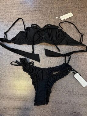 Somerfield Swim Black Ruffle-Trim Cheeky Bikini